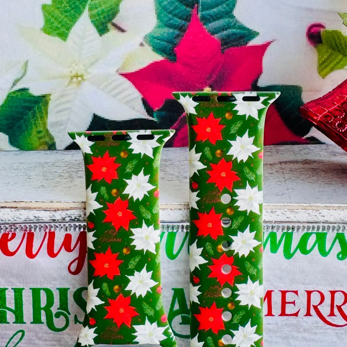 Poinsettia Pines Print Silicone Band For Apple Watch 2