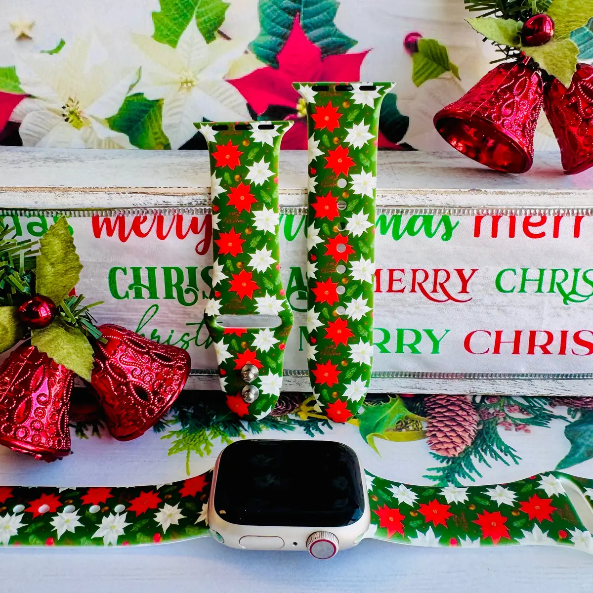 Poinsettia Pines Print Silicone Band For Apple Watch 1