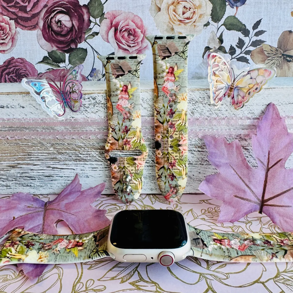 Petals & Pixies Print Silicone Band For Apple Watch 1
