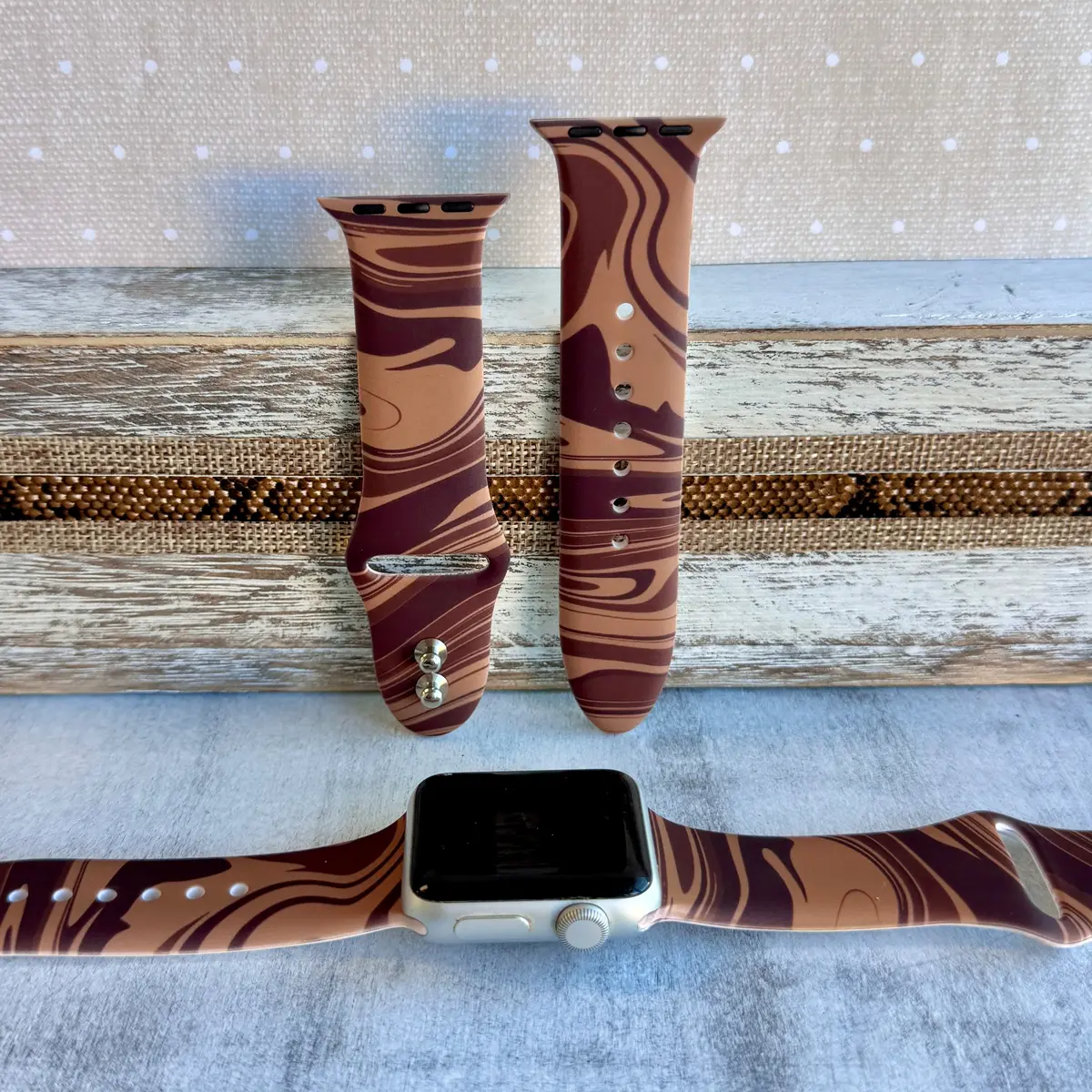 Chocolate Swirl Print Silicone Band For Apple Watch 1