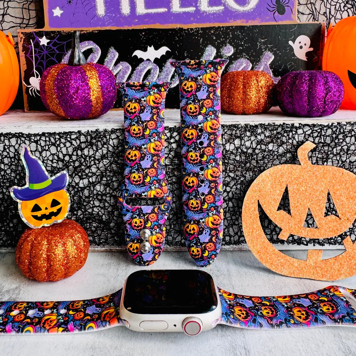 Jack-O-Lantern Jive Print Silicone Band For Apple Watch 1