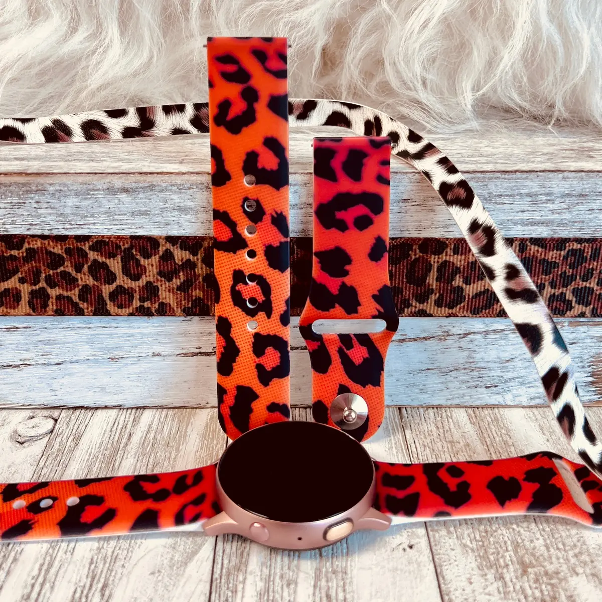 Burnt Orange Leopard Print Silicone Band For Samsung Watch 1