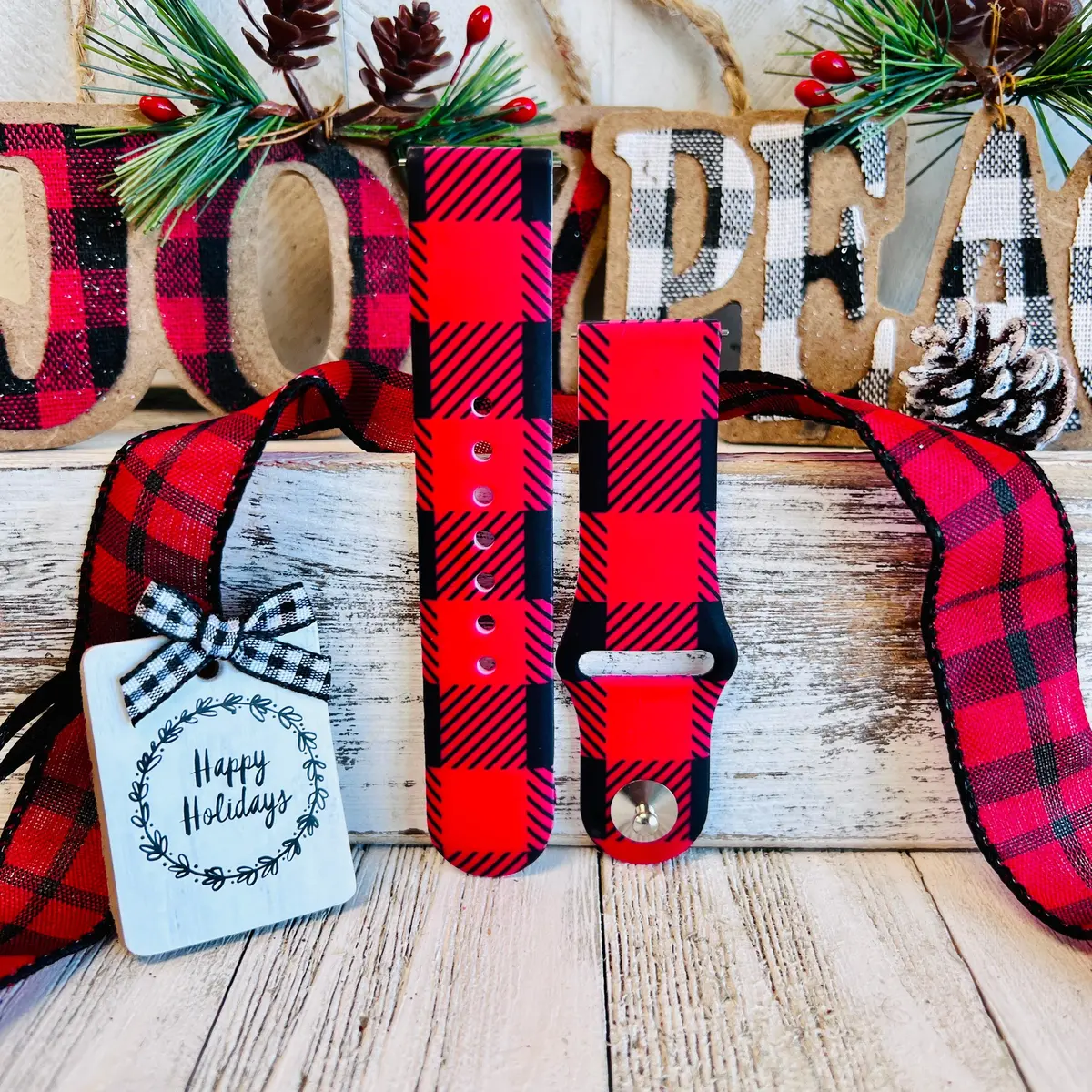 Bull Plaid Print Silicone Band For Fitbit Versa 1/2 Multiple Colors Available 1