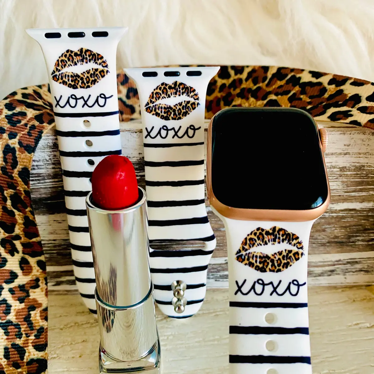 Xoxo Leopard Kiss Print Silicone Band For Apple Watch 1