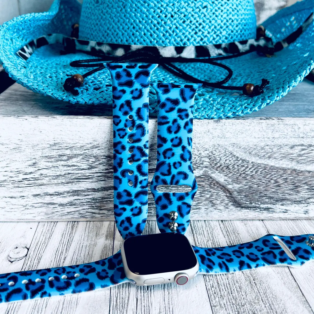 Blue Leopard Print Silicone Band For Apple Watch 1