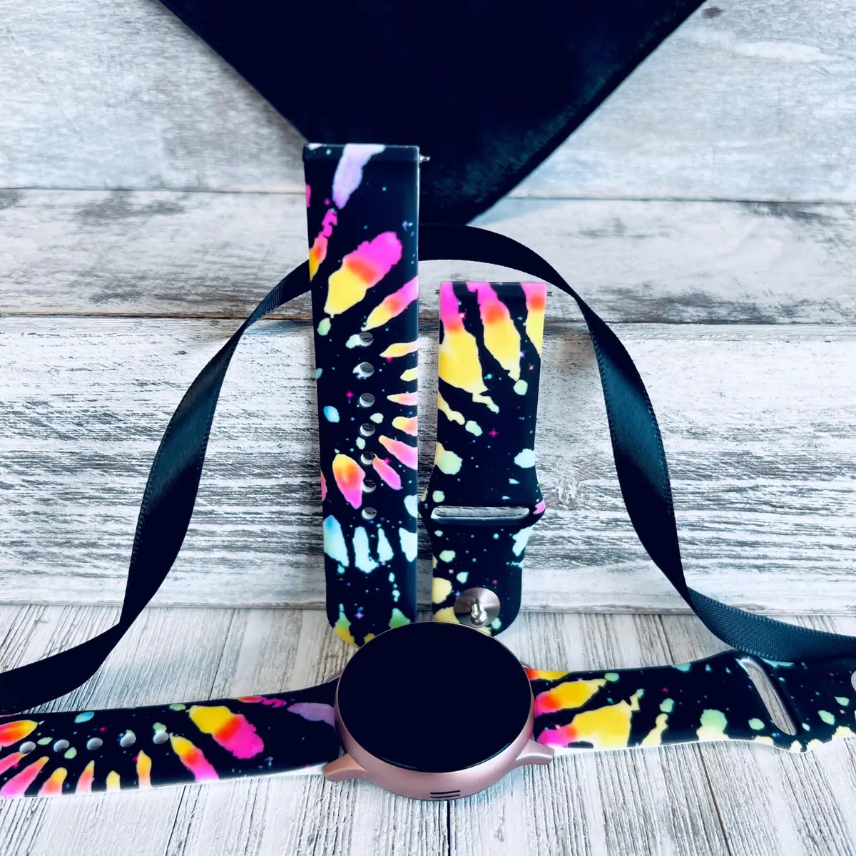 Black Tie Dye Print Silicone Band For Samsung Watch 1