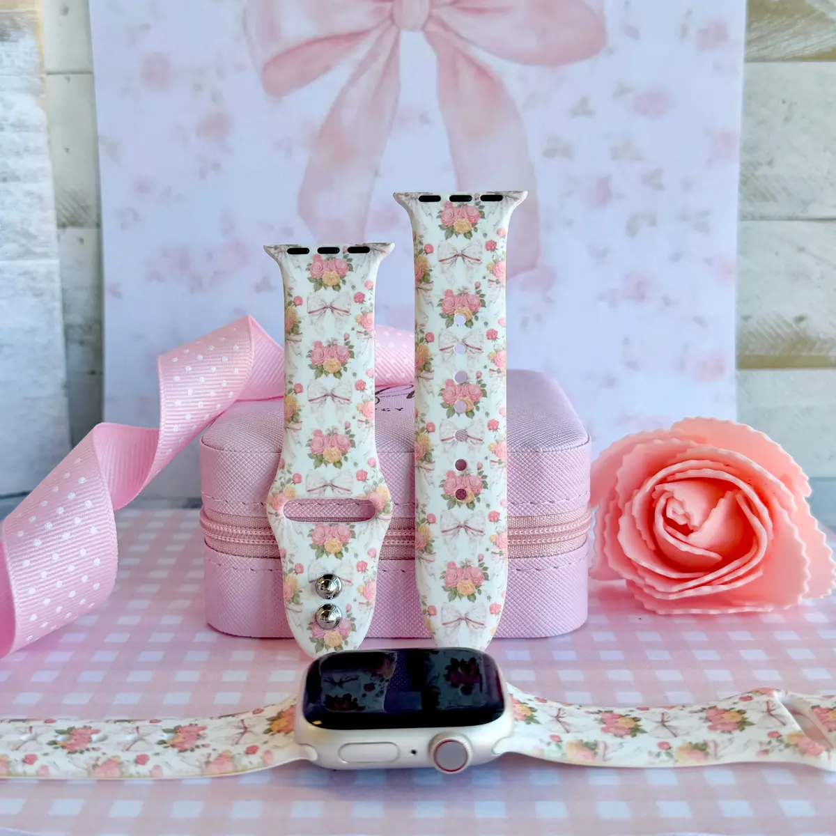 Ribbons & Roses Print Silicone Band For Apple Watch 1