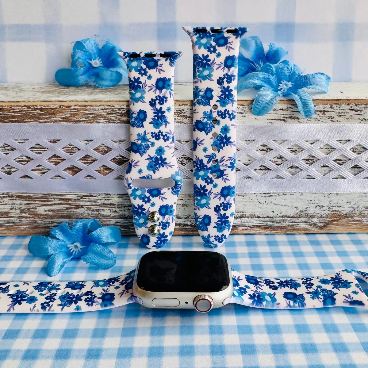 Cottage Blooms Print Silicone Band For Apple Watch 1