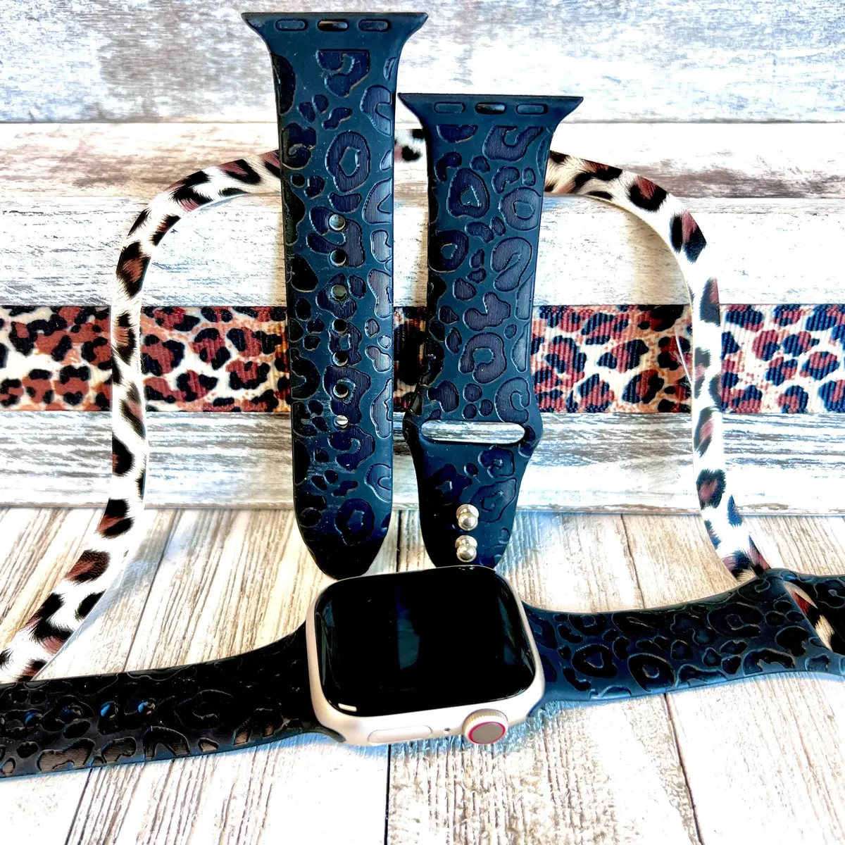 Engraved Black Leopard Silicone Band For Apple Watch 1