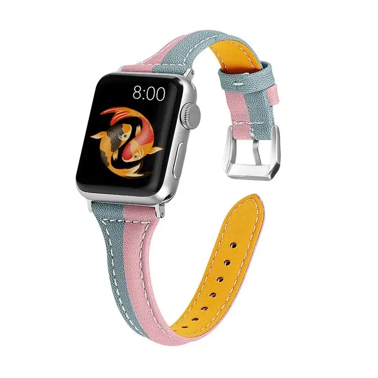 Two Tone Stitched Slim Leather Band For Apple Watch Multiple Colors Available 7