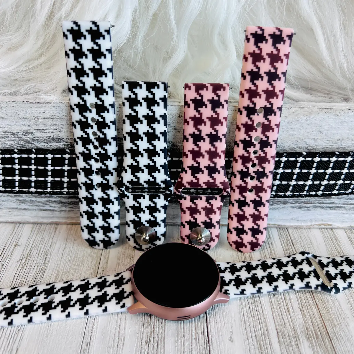 Houndstooth Print Silicone Band For Samsung Watch Multiple Colors Available 1
