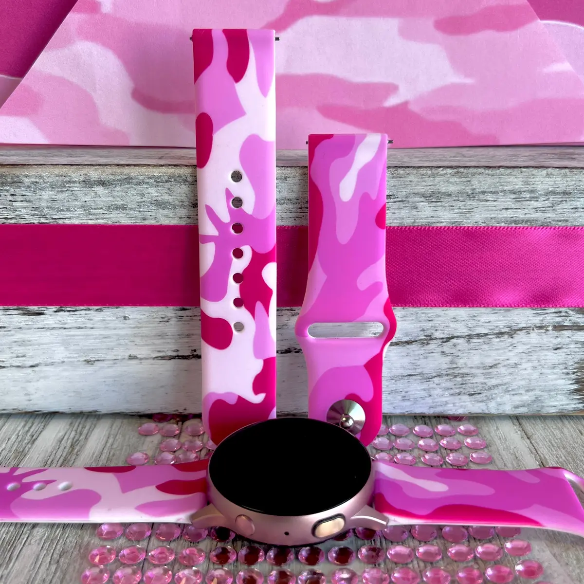 Hot Pink Cammo Print Silicone Band For Samsung Watch 1