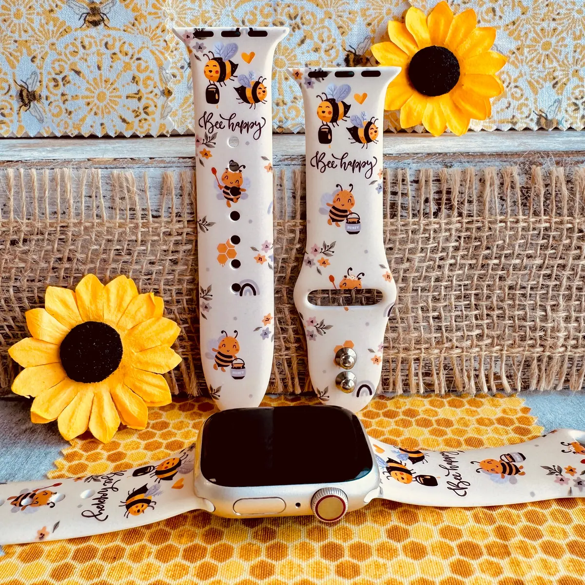 Bee Happy Print Silicone Band For Apple Watch 1