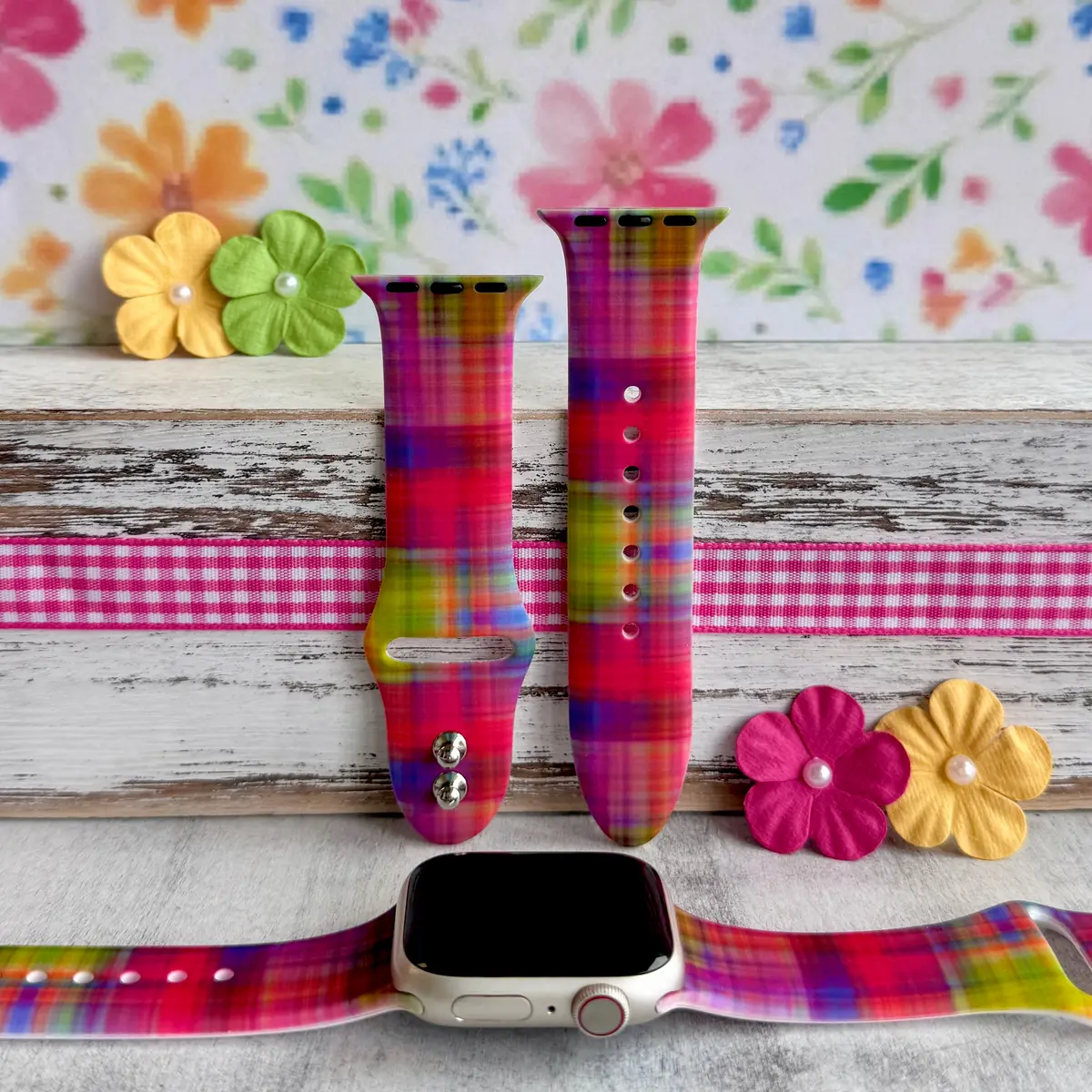 Hazy Tartan Print Silicone Band For Apple Watch 1