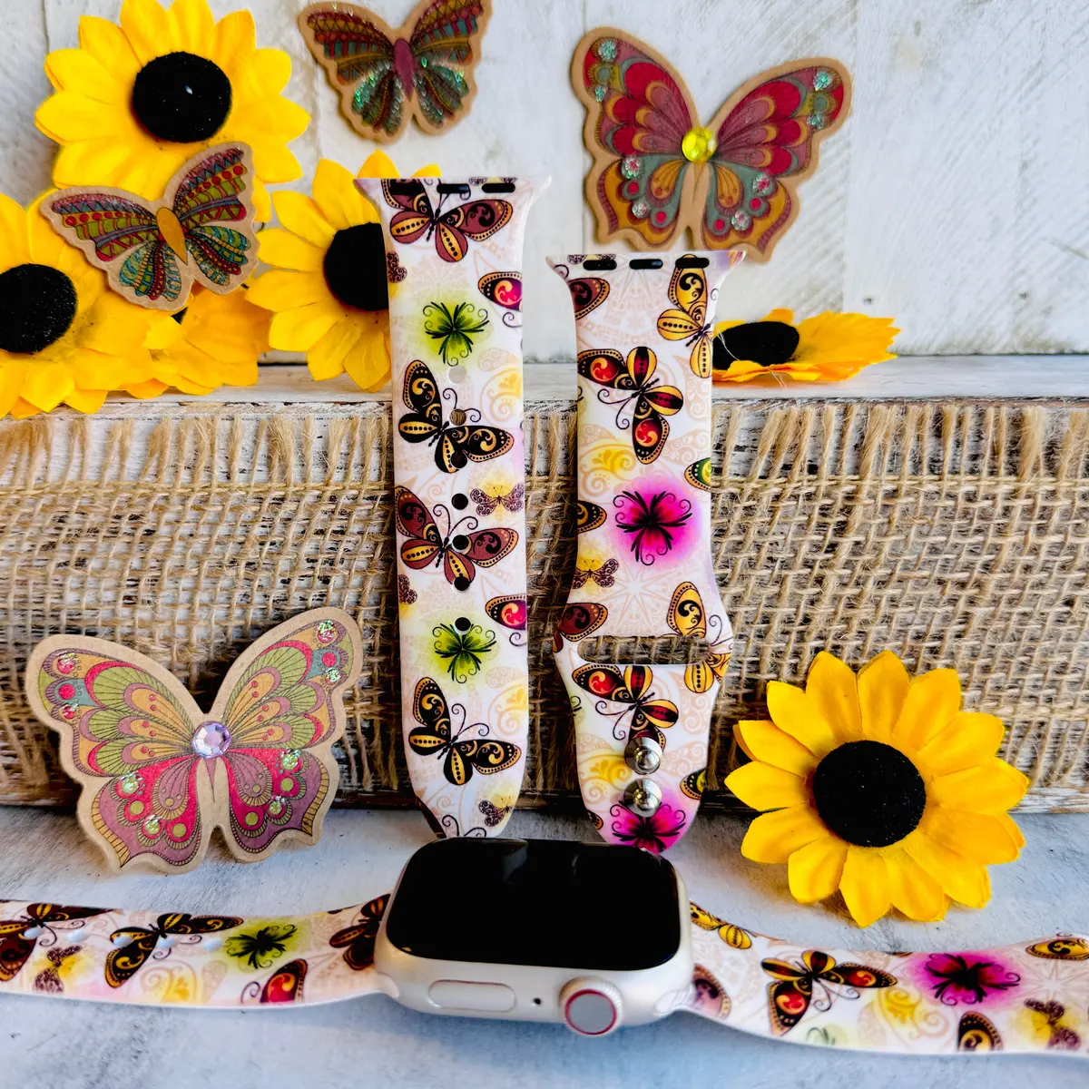 Butterfly Bliss Print Silicone Band For Apple Watch 1