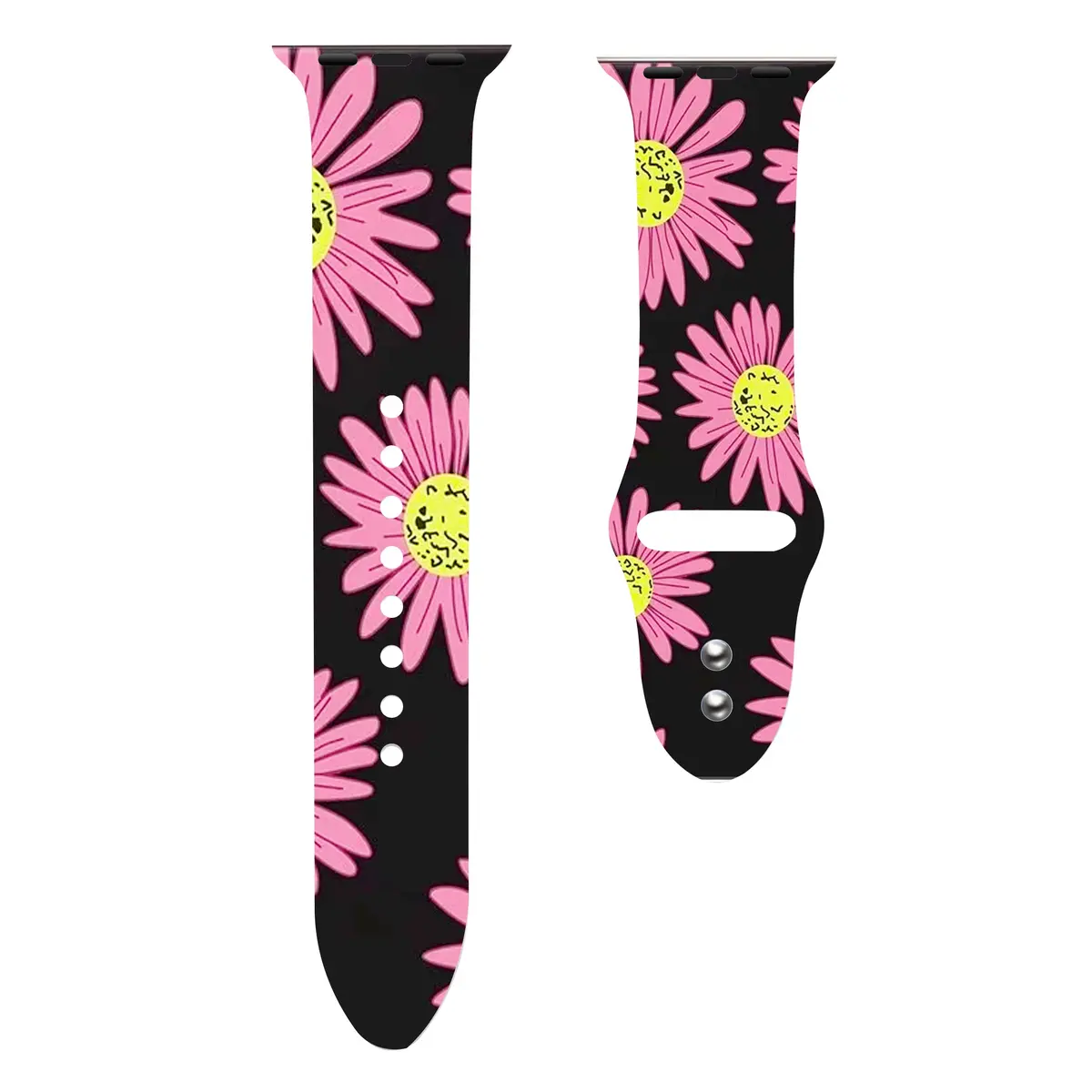 Pink Daisy Silicone Band For Apple Watch 4
