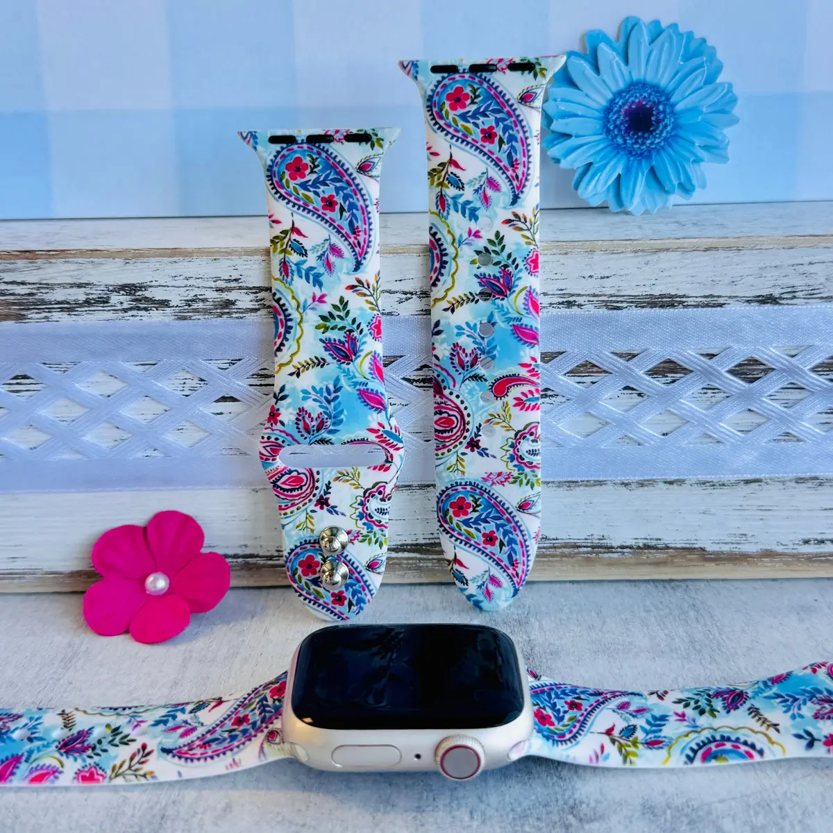 Boho-Paisley Breeze Print Silicone Band For Apple Watch 1