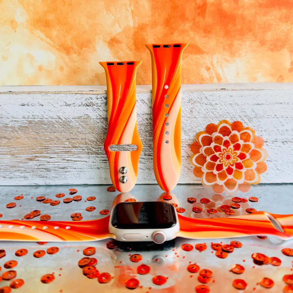 Orange Crush Print Silicone Band For Apple Watch 1