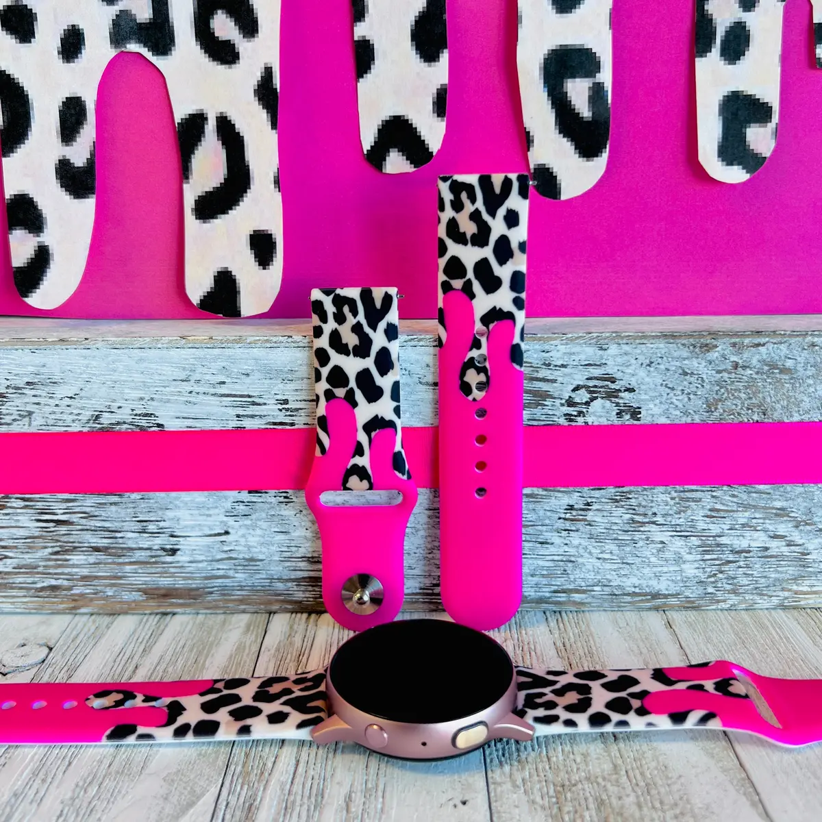 Barbie Pink Leopard Drip Print Silicone Band For Samsung Watch 1