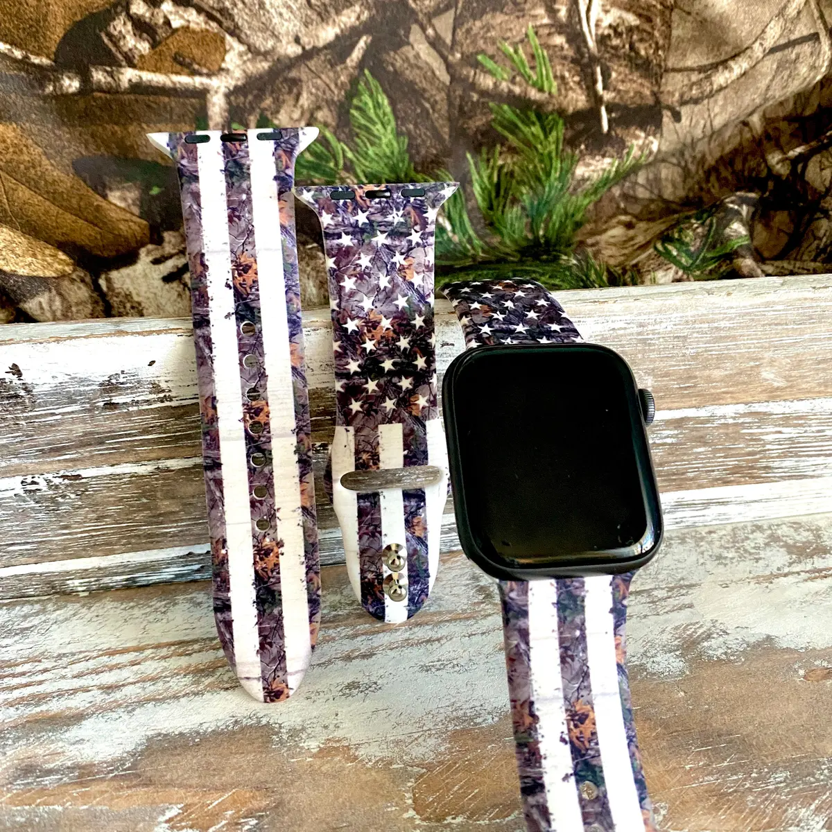 Rustic Camo Flag Print Silicone Band For Apple Watch 1