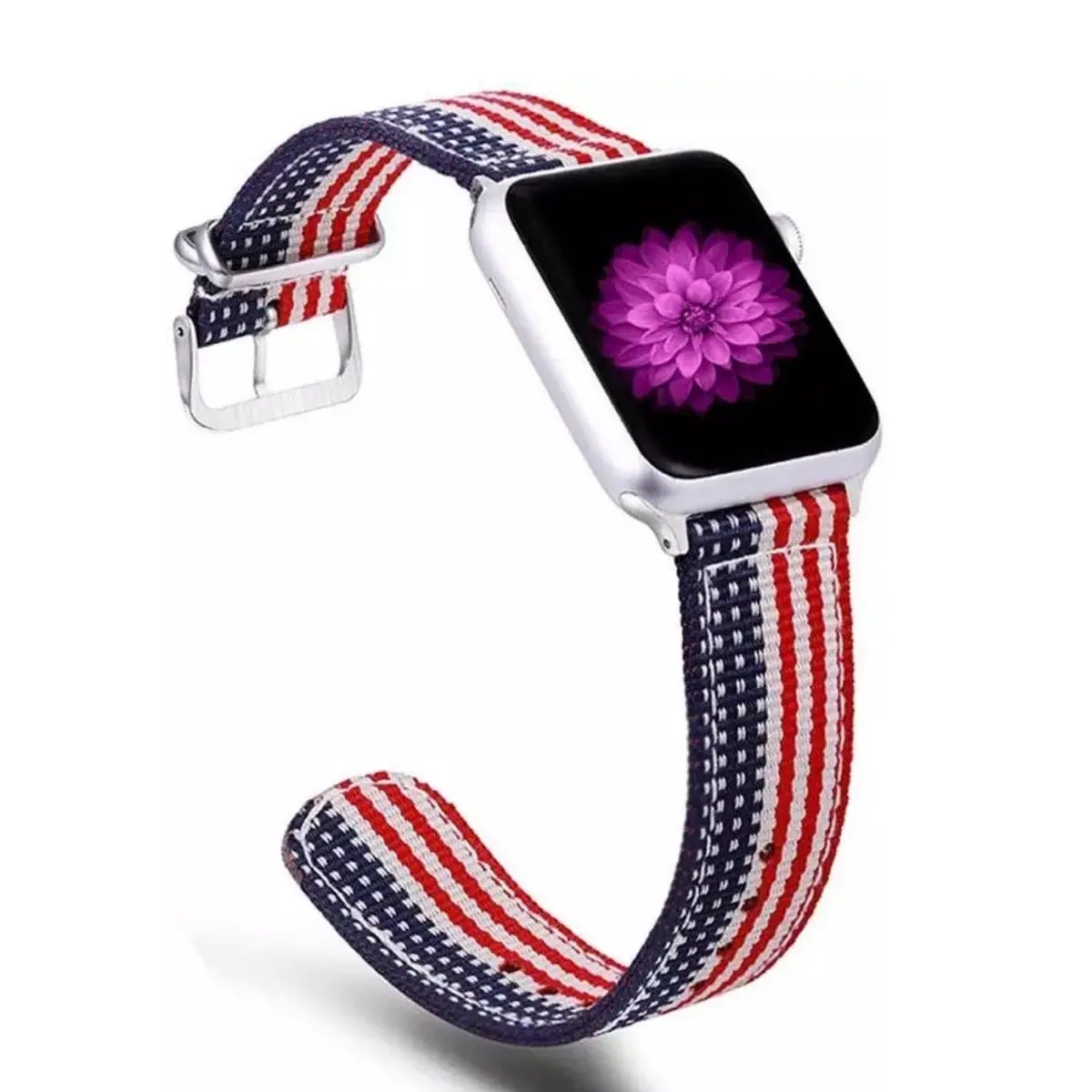 Usa Flag Print Woven Canvas/Nylon Band For Apple Watch 1