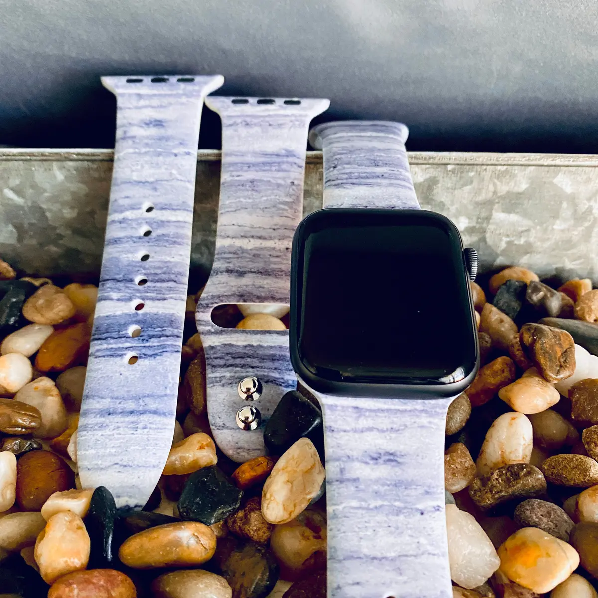 Gray Stone Print Silicone Band For Apple Watch 1