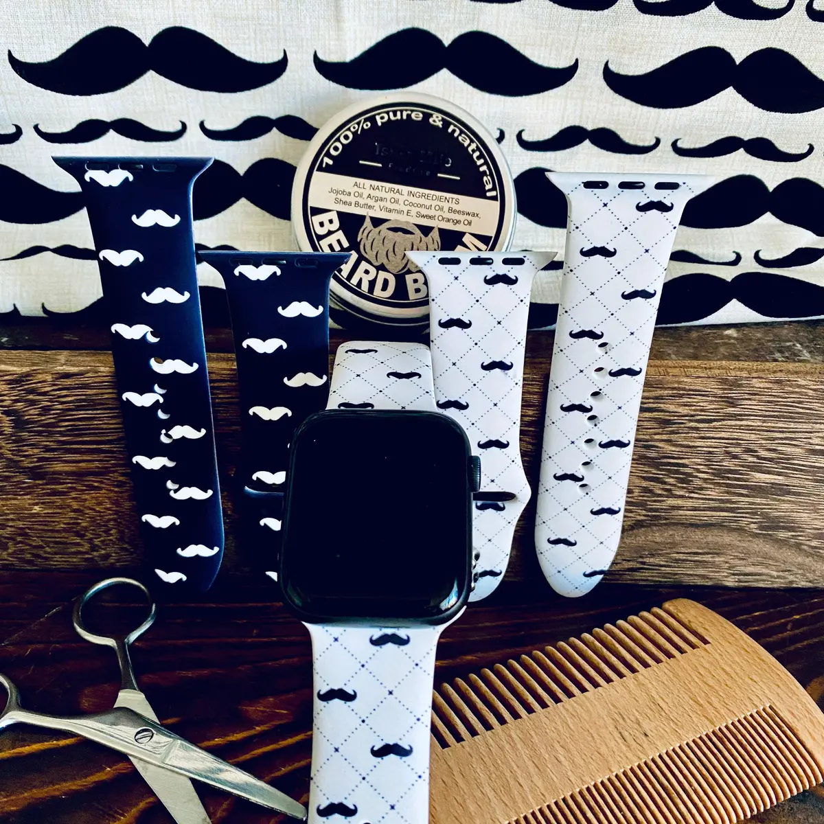 Dapper Mustache Print Silicone Band For Apple Watch Two Colors Available 1