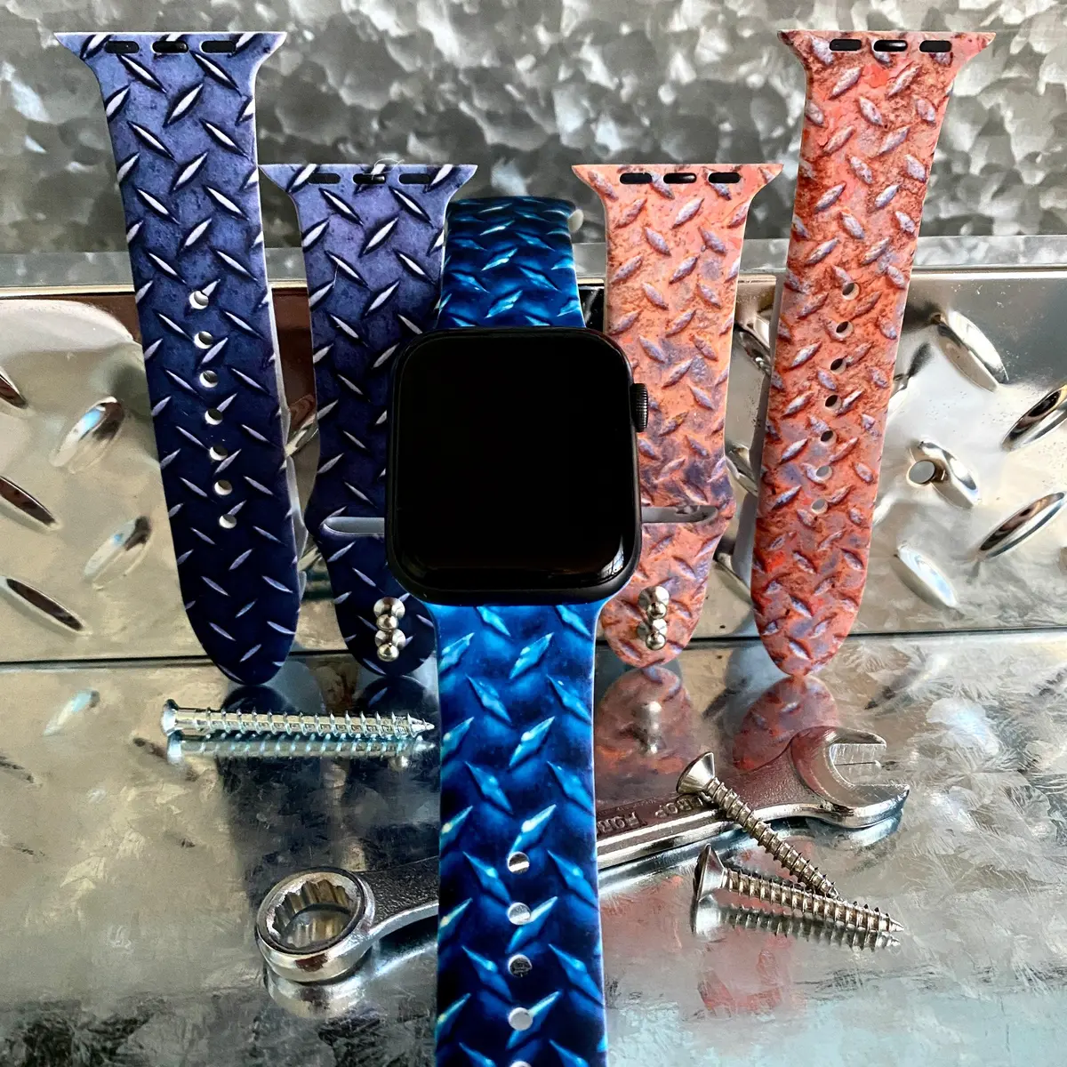 Diamond Plated Steel Print Silicone Band For Apple Watch Multiple Colors Available 1