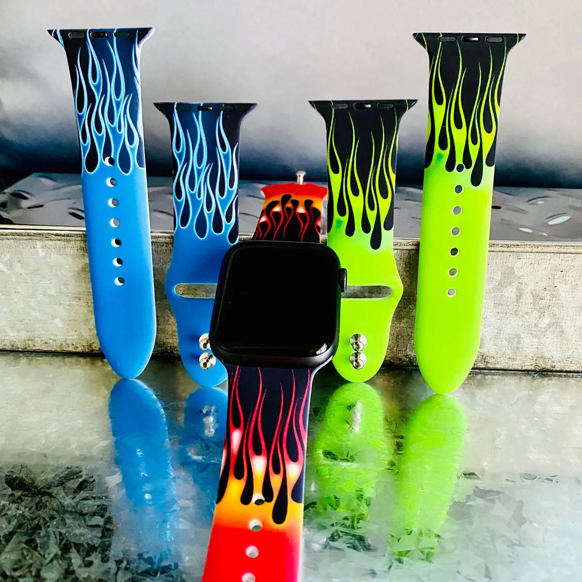 Hot Rod Flame Print Silicone Band For Apple Watch 1