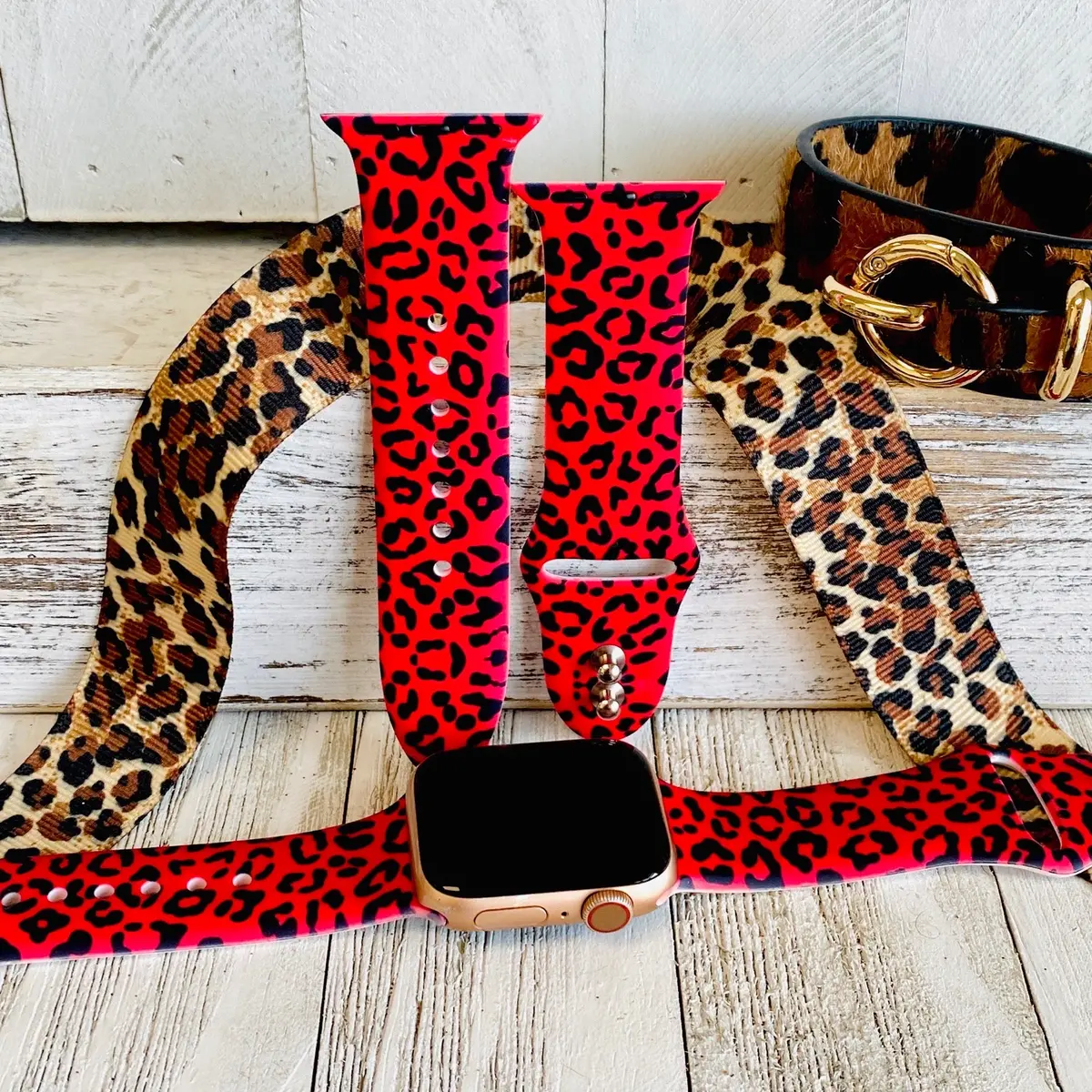Red Leopard Print Silicone Band For Apple Watch 1