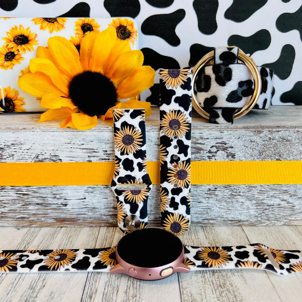 Sunflower Cow Print Silicone Band For Samsung Watch 1