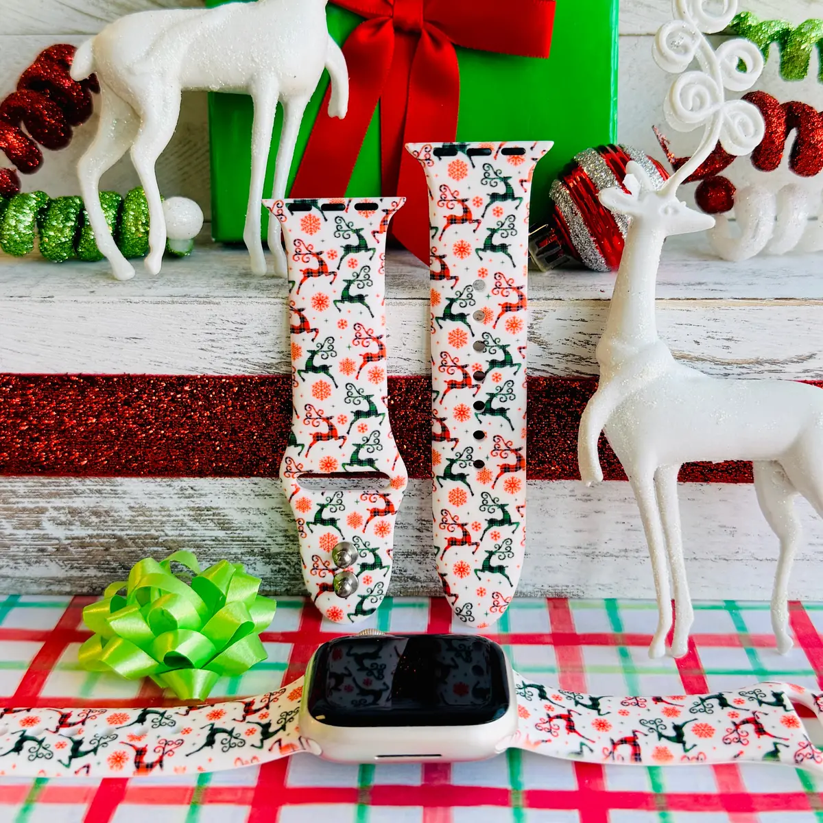 Reindeer Waltz Print Silicone Band For Apple Watch 1