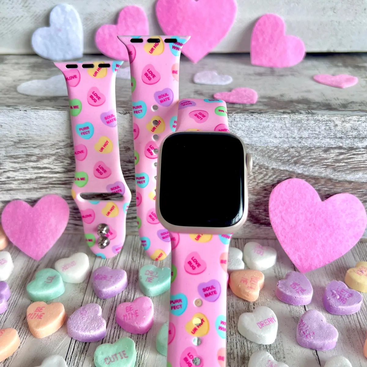 Conversation Hearts Print Silicone Band For Apple Watch 1