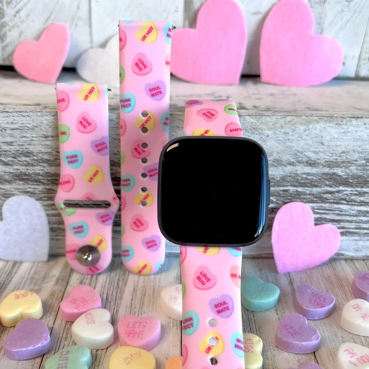 Conversation Hearts Print Silicone Band For Fitbit Versa 1/2 1