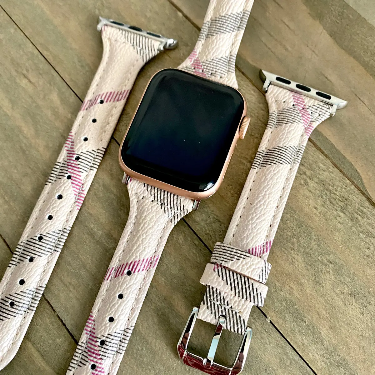 London Plaid Slim Leather Band For Apple Watch 1