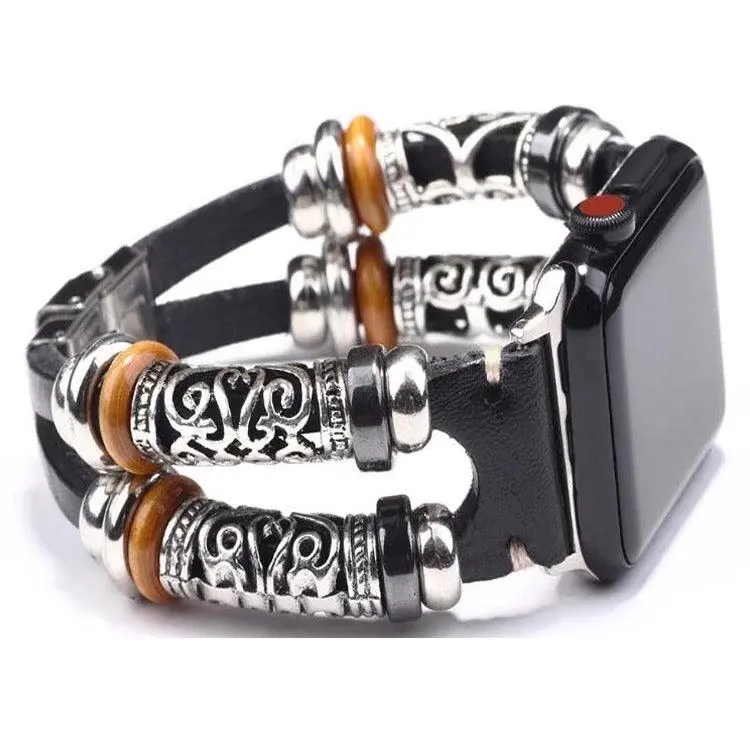 Boho-Leather Steel Bracelet Band For Apple Watch Multiple Colors Available 1