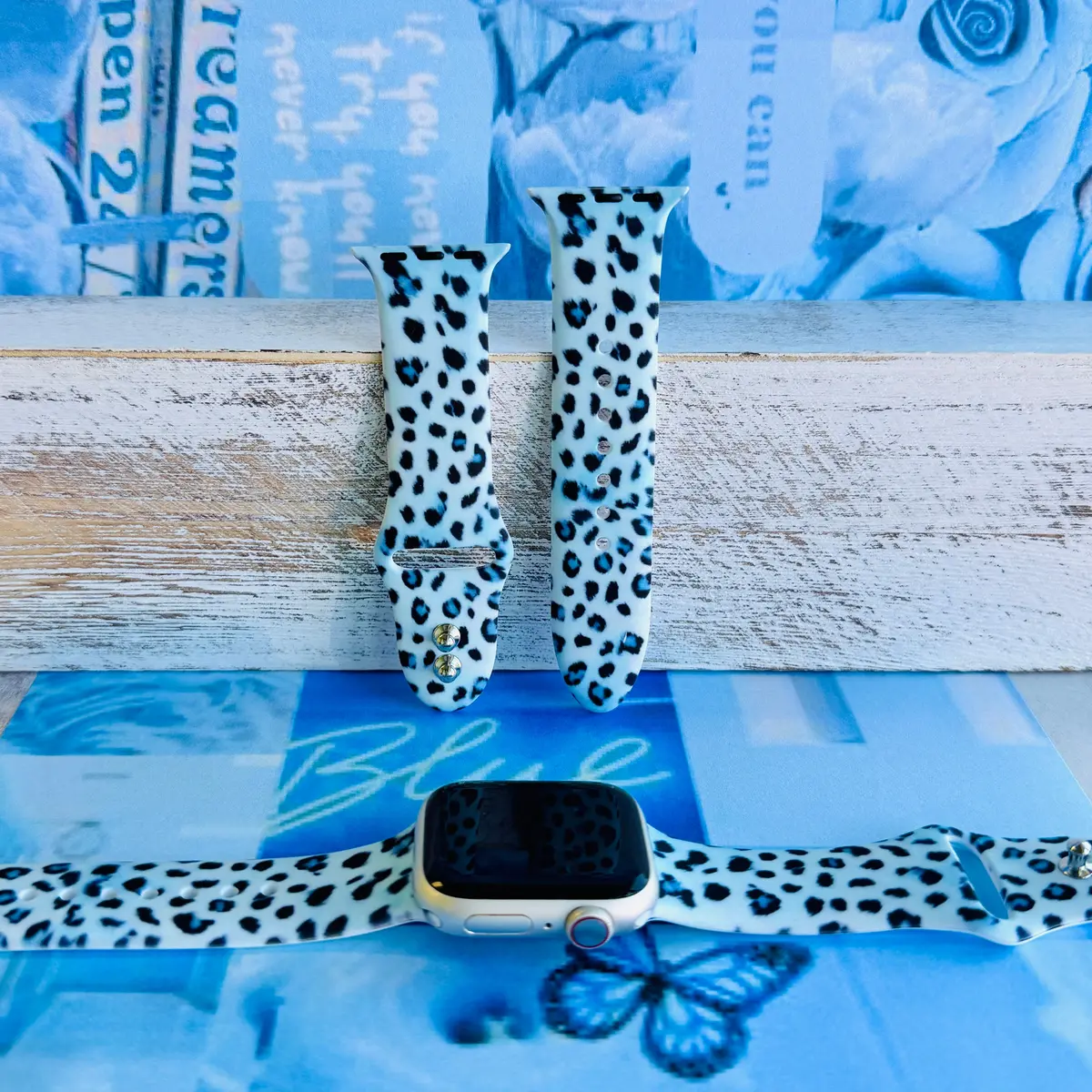 Blue Ice Leopard Print Silicone Band For Apple Watch 1