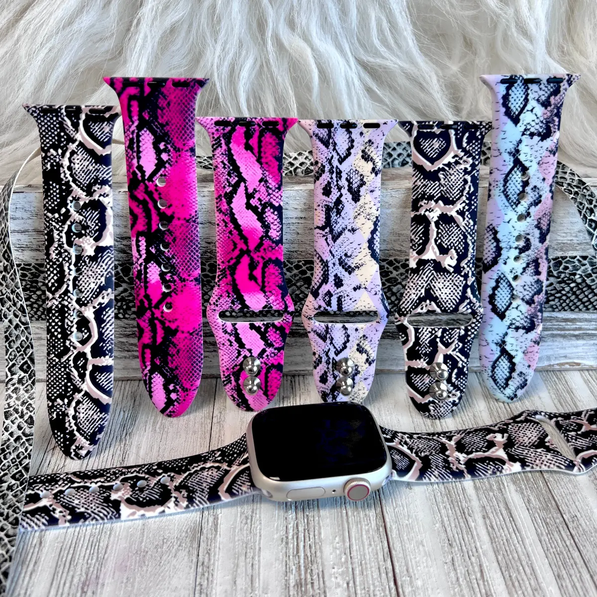Snakeskin Print Silicone Band For Apple Watch Multiple Colors Available 1