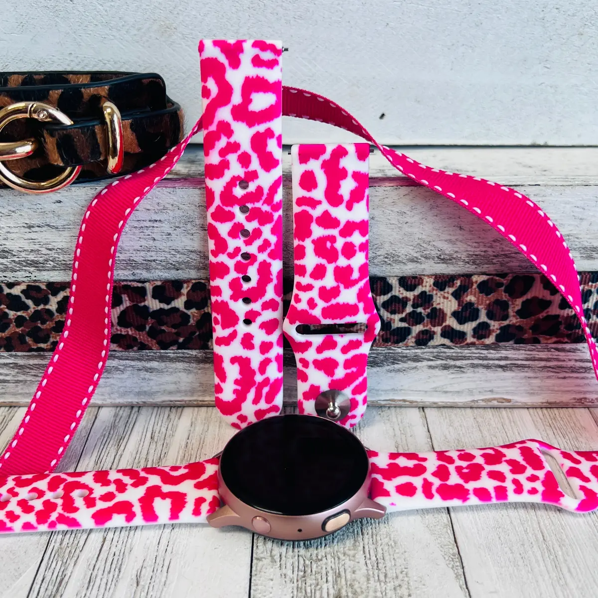 Hot Pink Leopard Print Silicone Band For Samsung Watch 1