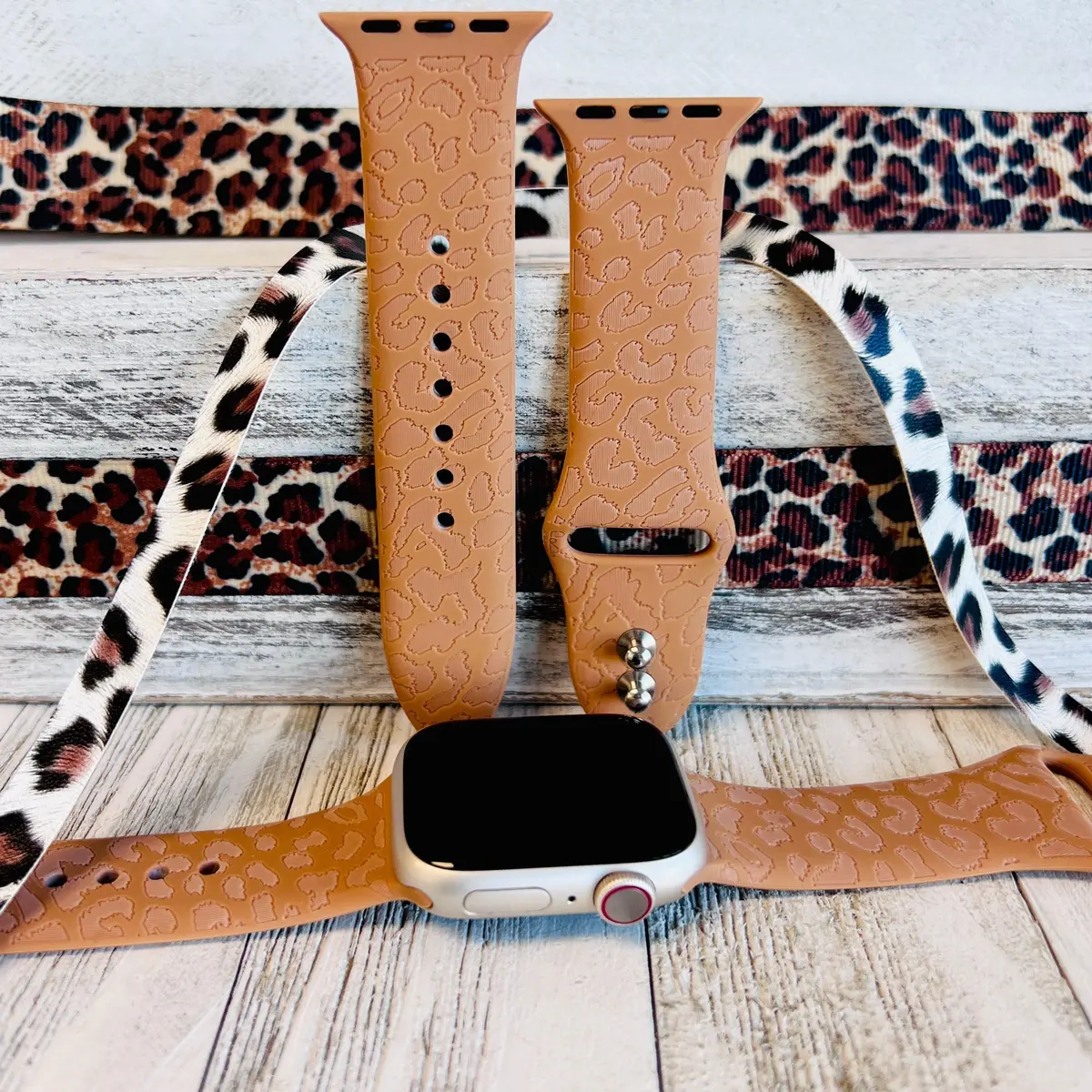 Engraved Brown Leopard Silicone Band For Apple Watch 1