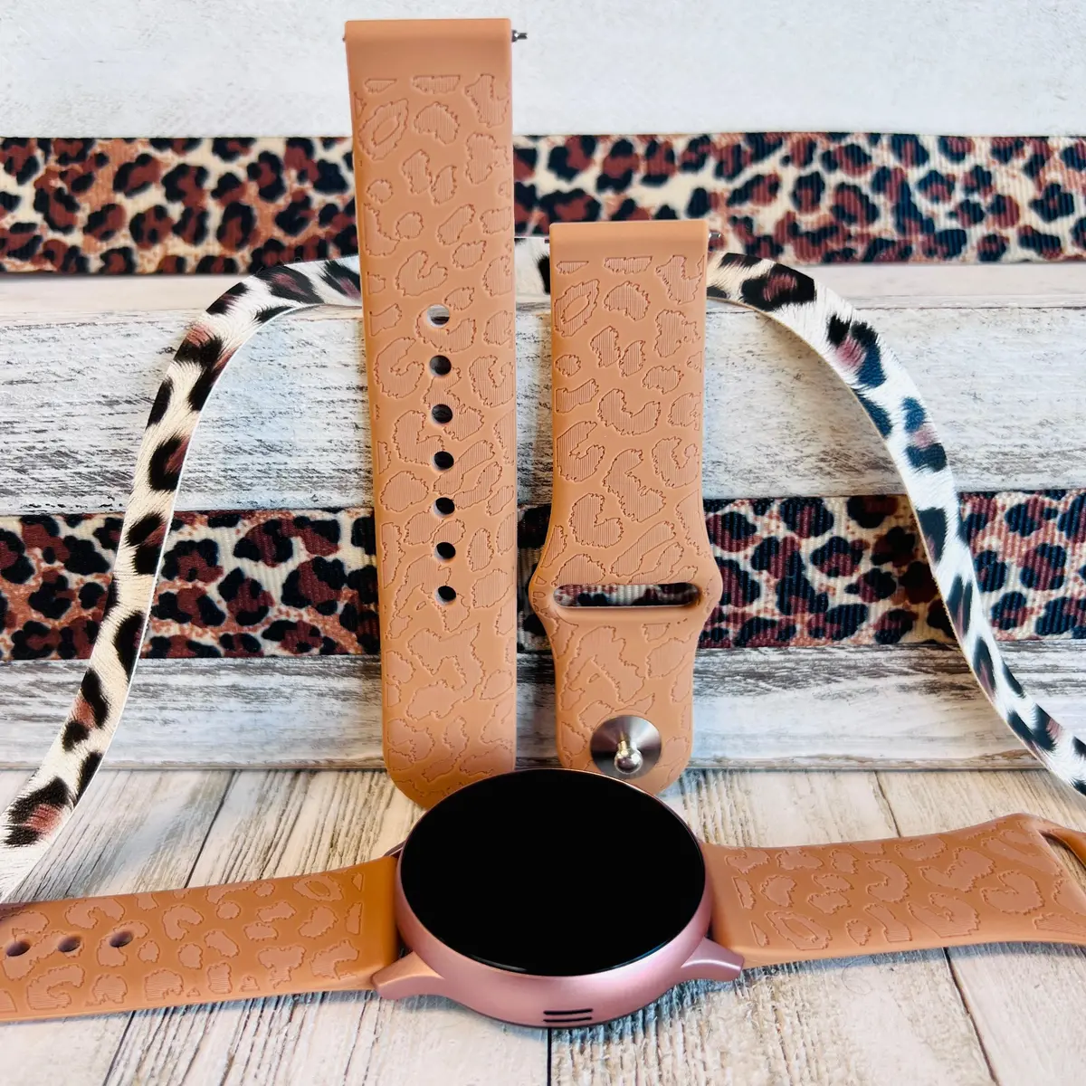 Engraved Brown Leopard Silicone Band For Samsung Watch 1
