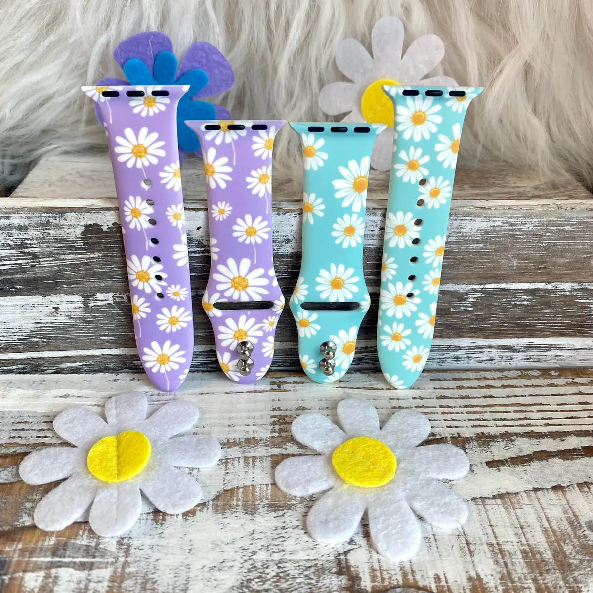Spring Daisies Print Silicone Band For Apple Watch Two Colors Available 3
