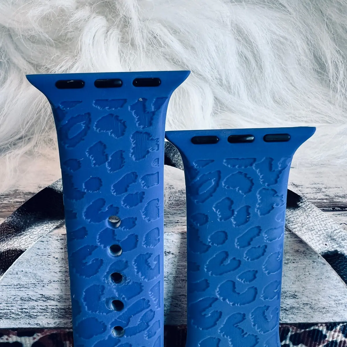 Engraved Blue Leopard Silicone Band For Apple Watch 2