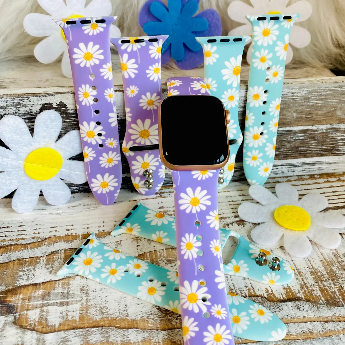 Spring Daisies Print Silicone Band For Apple Watch Two Colors Available 1