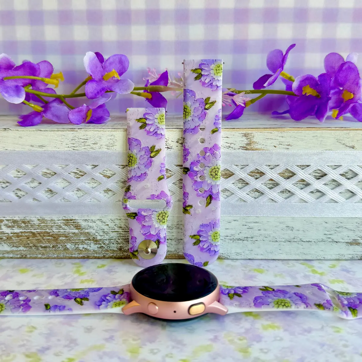 Purple Wildflower Print Silicone Band For Samsung Watch 1