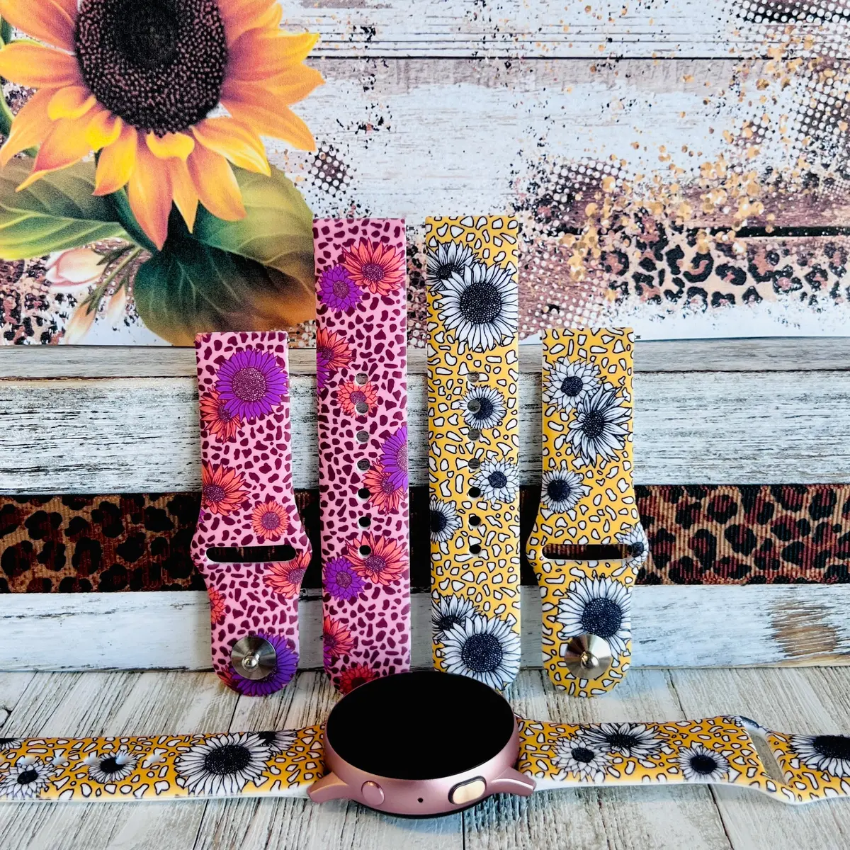 Leopard Sunflower Print Silicone Band For Samsung Watch (Two Colors Available) 1