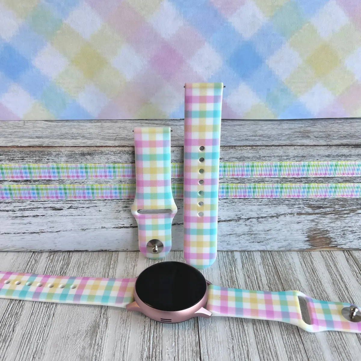 Pastel Gingham Print Silicone Band For Samsung Watch 1