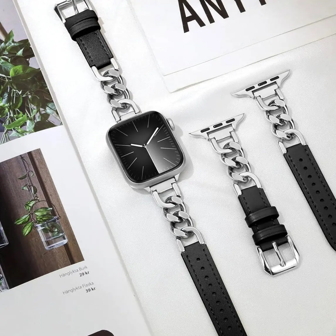 Chain Reaction Leather Steel Bracelet Band For Apple Watch Multiple Colors Available 1