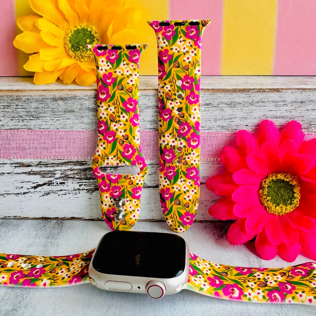 Tangy Tulip Twirl Print Silicone Band For Apple Watch 1
