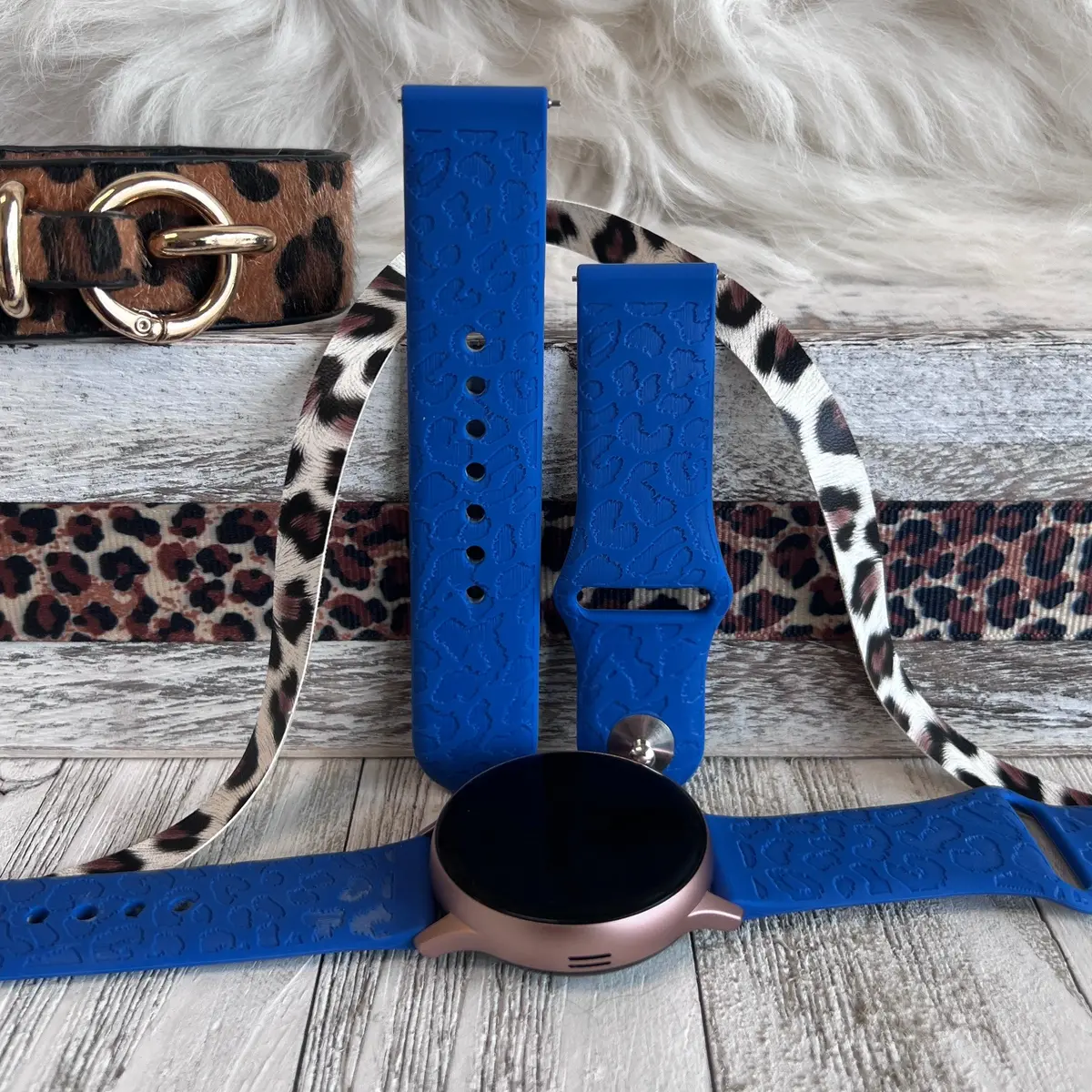 Engraved Blue Leopard Silicone Band For Samsung Watch 1